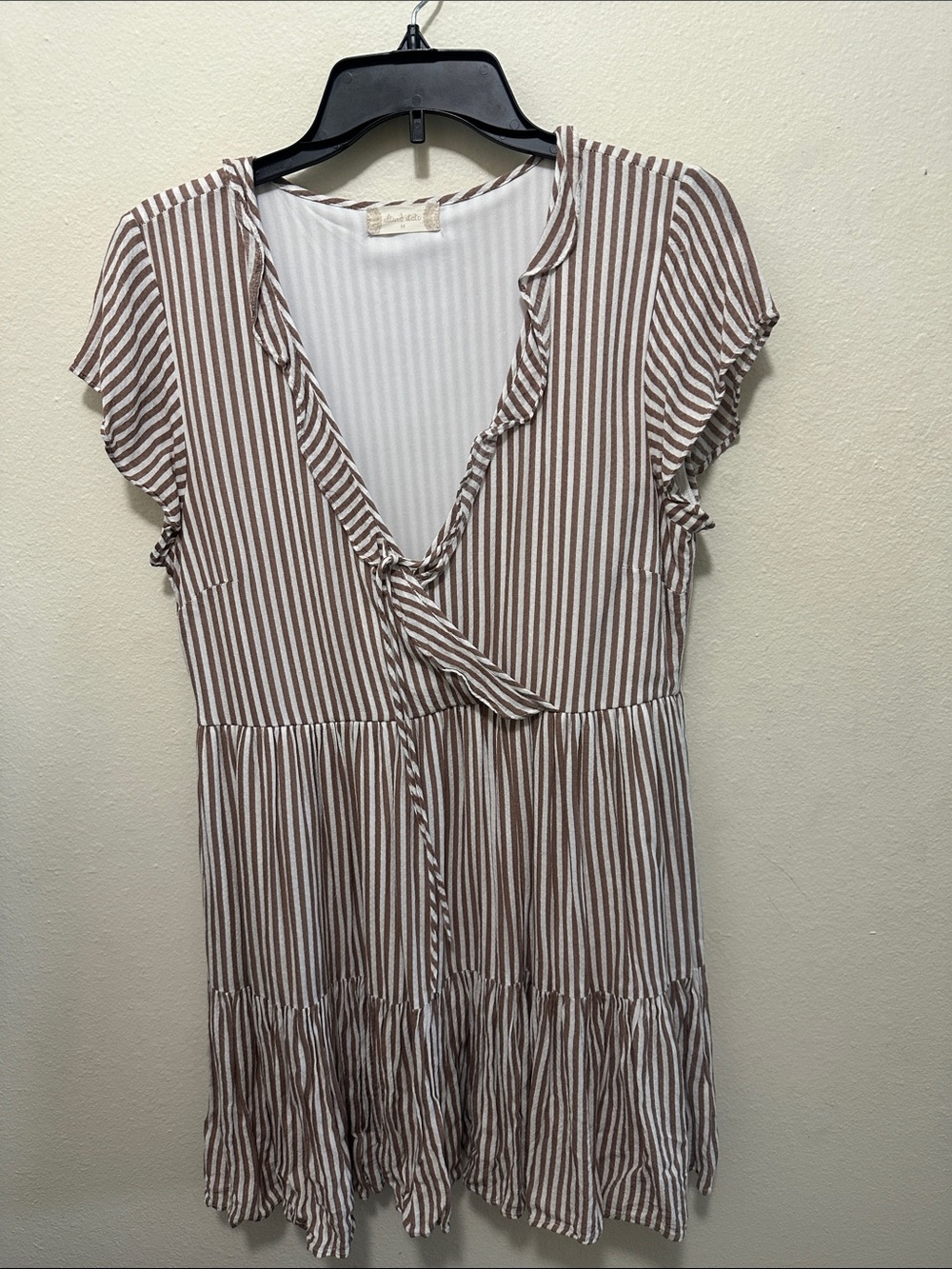 Altar'd State Brown and White Striped Ruffled Dress